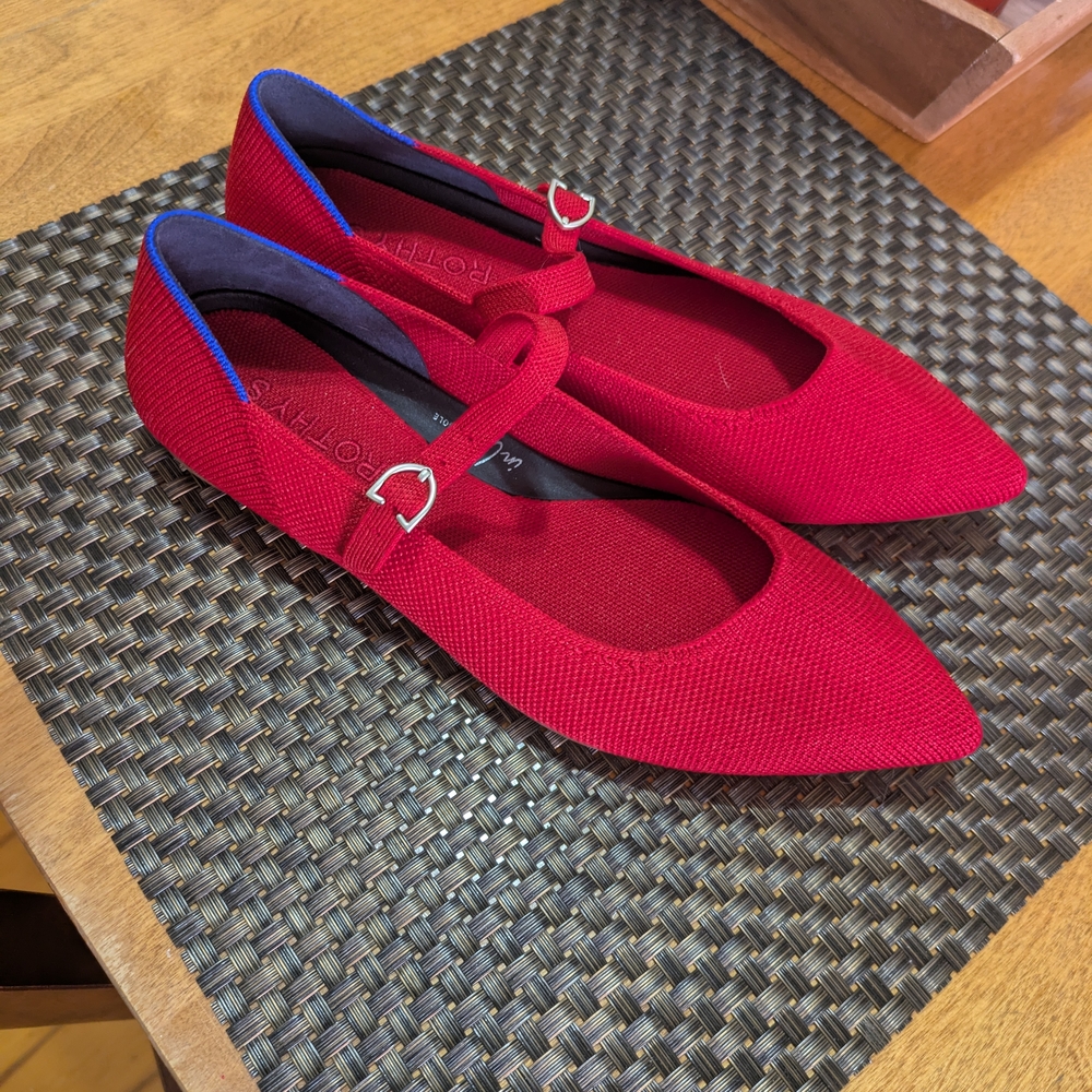 Rothy's Red Pointed Mary Jane Flats